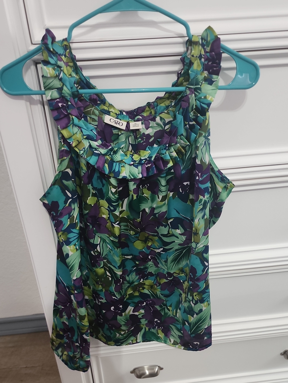 Cato Floral Ruffle Tank Top - Teal, Green, Purple